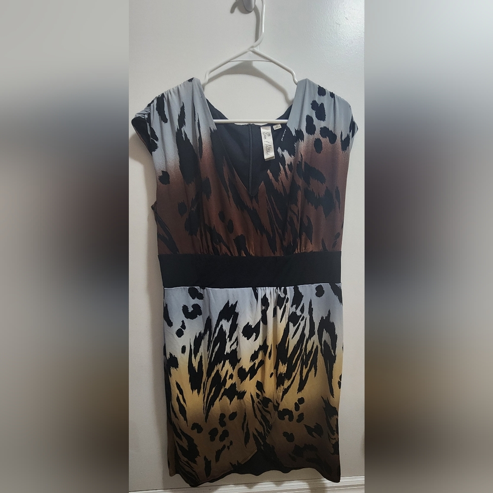 Emma & Michele Ombre Animal-Print Midi Dress in Black, Brown & Cream